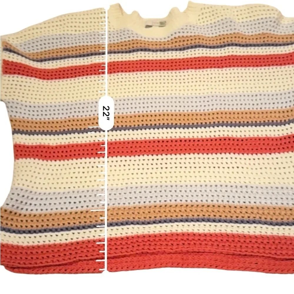 RTR Joie Diza White Multicolor Striped Open Knit‎ Long Sleeve Cropped Sweater L